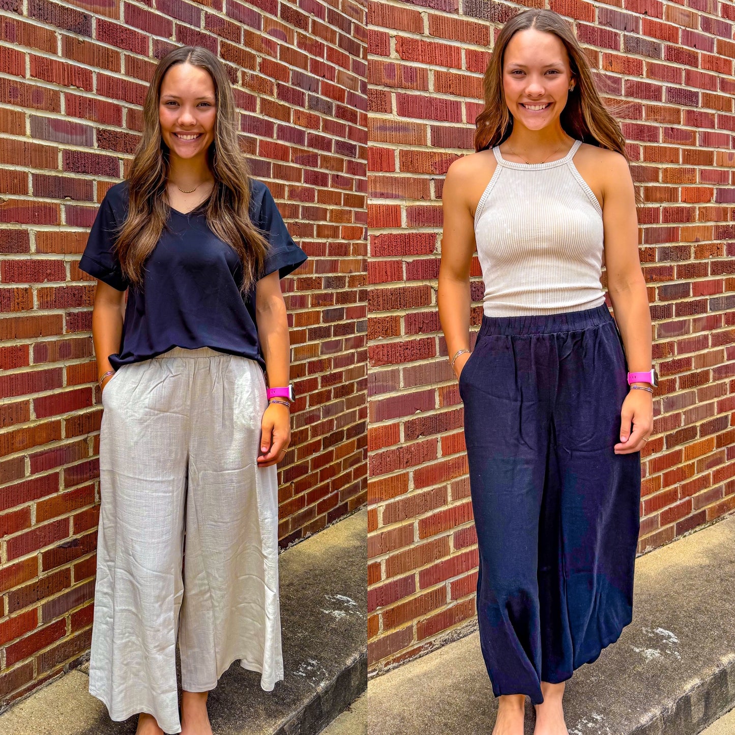 Woven Elastic Waistband Wide Leg Pants