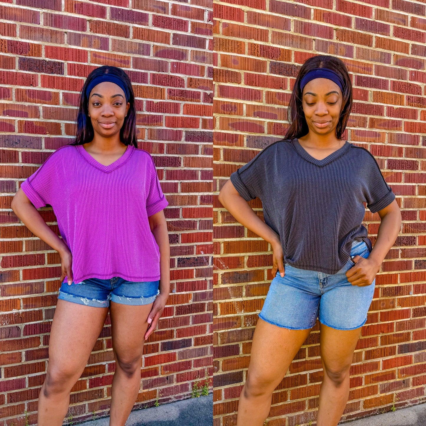 Crown Ribbed V Neck