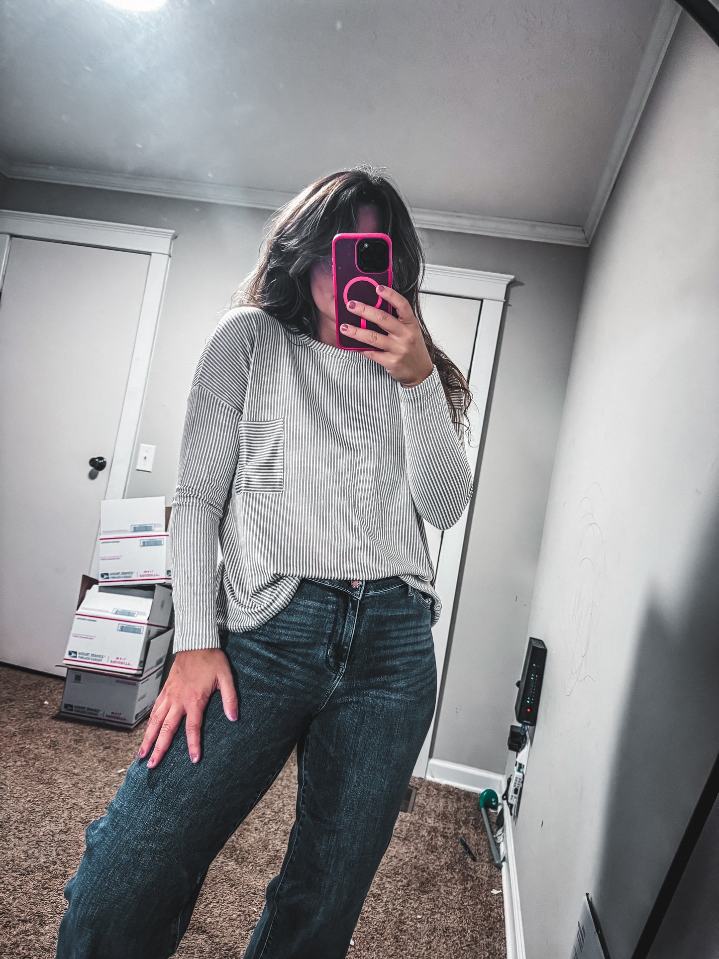 Ribbed Striped Oversized Long Sleeve Top