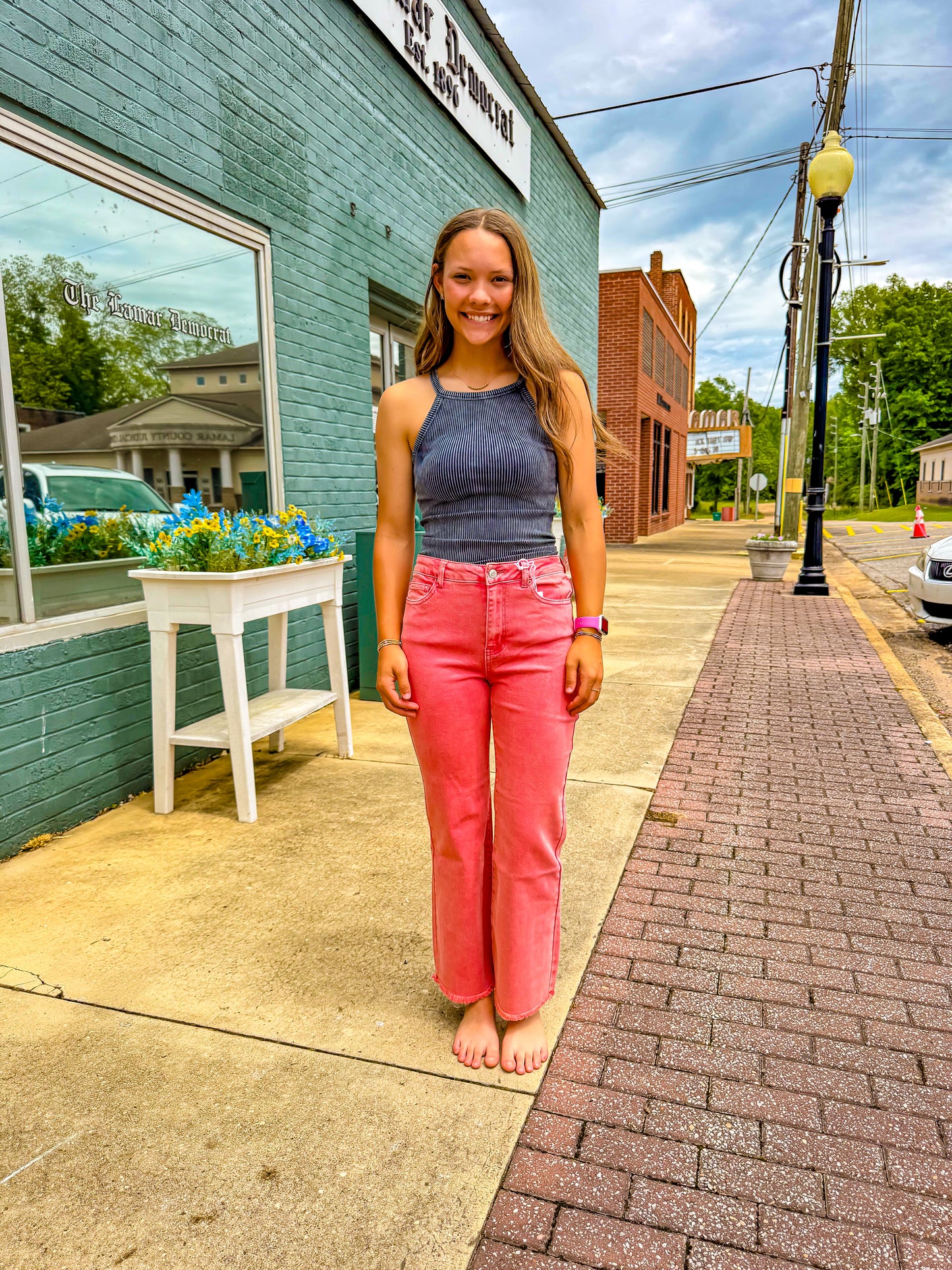 Kelly Coral Denim Pants