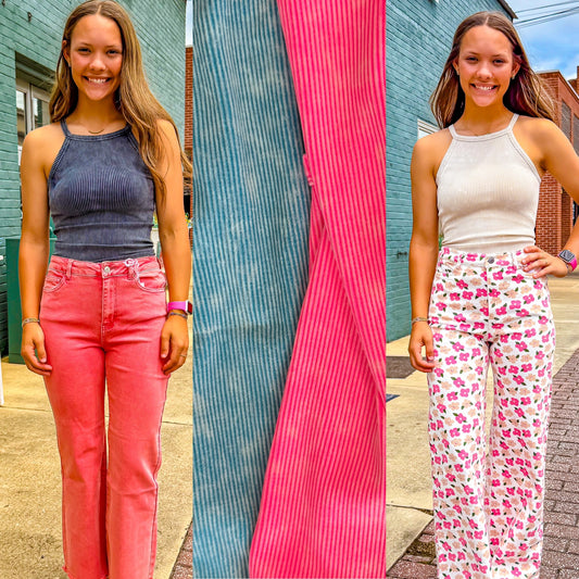 Vintage Wash Ribbed Halter Tank