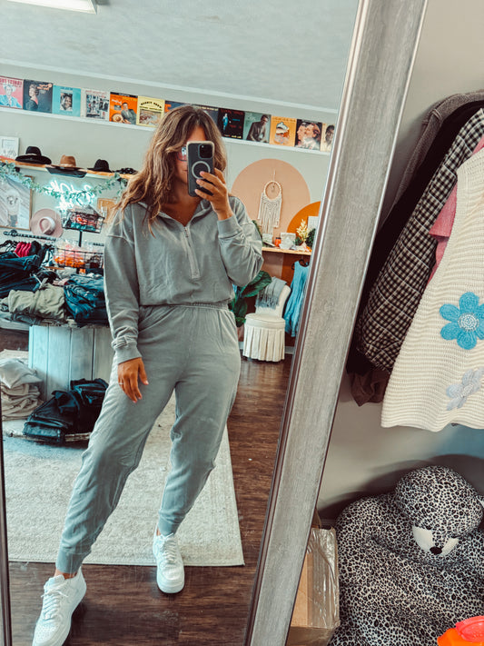 Vintage Wash Athletic Sweatshirt Jumpsuit