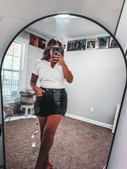 Black Stretch Denim Skirt