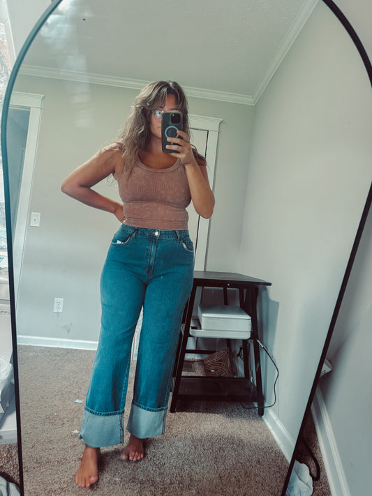 High Rise Cuffed Denim