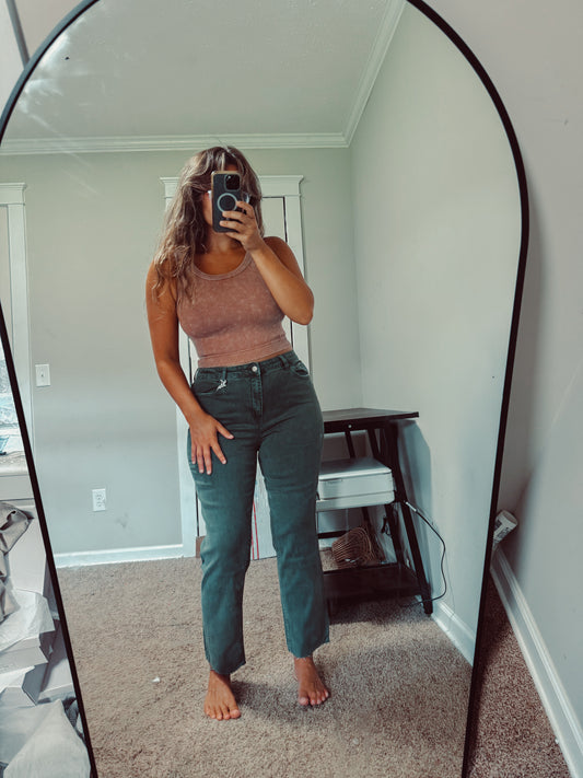 Dark Olive Stretch Denim Bottoms