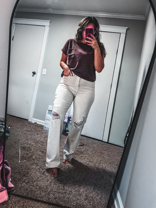 Bone Distressed Vintage Judy Blue Denim